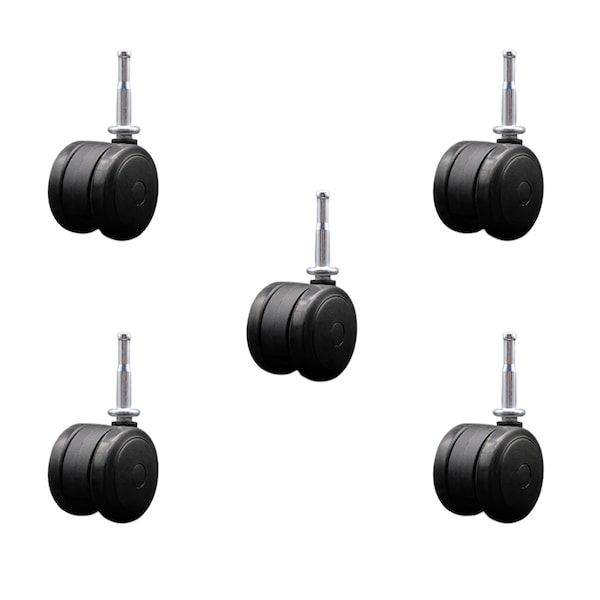 2'' Black Floor Safe Twin Wheel Casters 5/16 Grip Neck Stem, 5PK